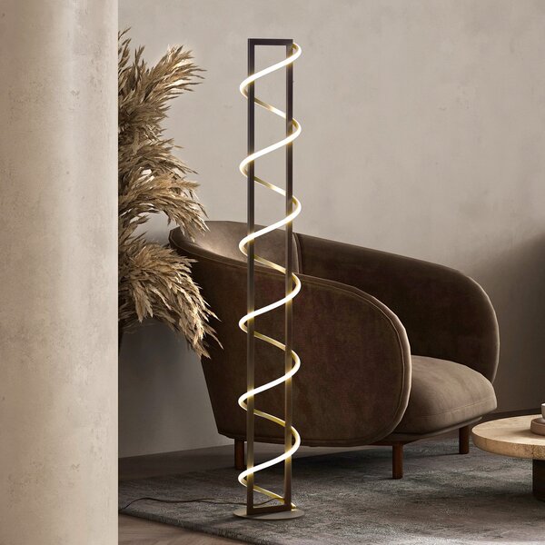 FISCHER & HONSEL Lampadar LED Gwen, negru / auriu, metal, CCT, dimabil, reglabil, Negru, Camera de zi / sufragerie, Metal, Modern