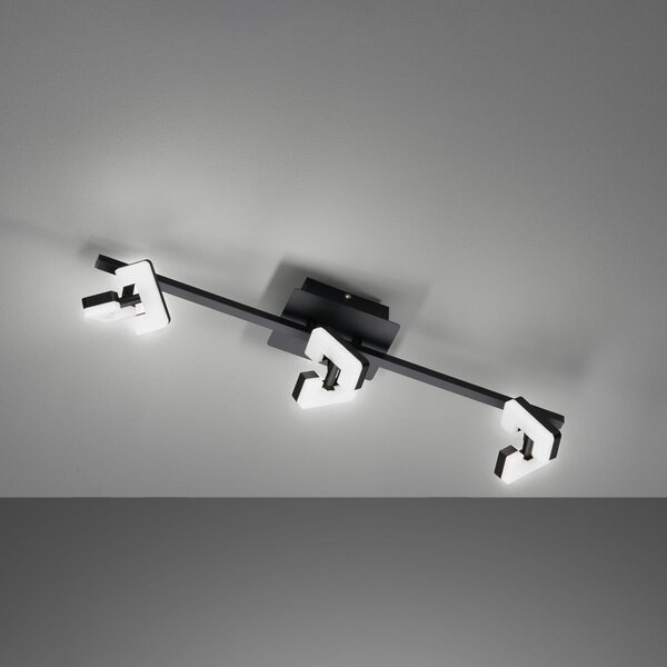FISCHER & HONSEL Plafonieră Ray LED, 60 cm, 3 becuri, negru, metal, Negru, Camera de zi / sufragerie, Metal, Modern