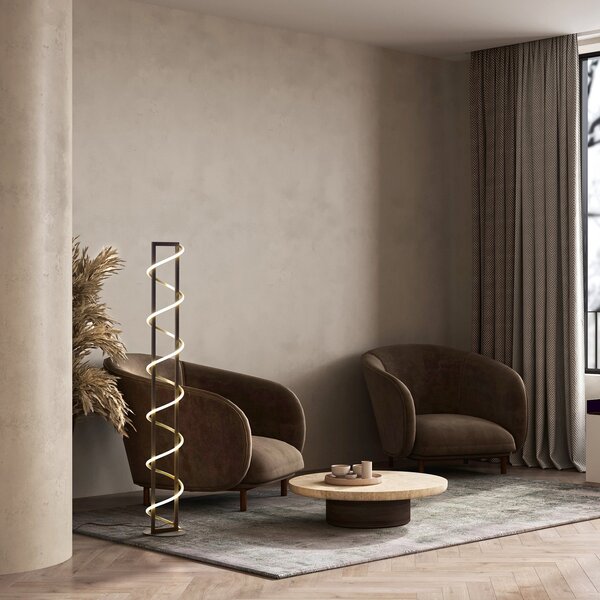 FISCHER & HONSEL Lampadar LED Gwen, negru / auriu, metal, CCT, dimabil, reglabil, Negru, Camera de zi / sufragerie, Metal, Modern