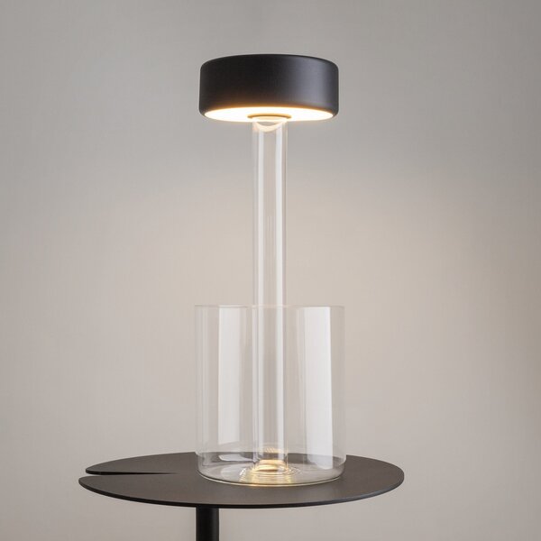 Maytoni Lampă de masă LED reîncărcabilă AI Collaboration, sticlă, negru, reglabil, Transparent, Camera de zi / sufragerie, Sticlă, Modern