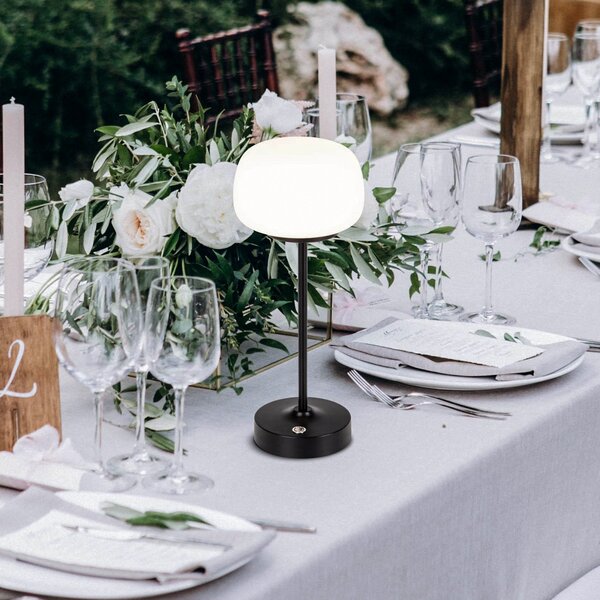 Näve Lampă de masă LED reîncărcabilă Pina negru 27,8 cm metal/vidră Touch, reglabil, Negru, Camera de zi / sufragerie, Metal, Modern
