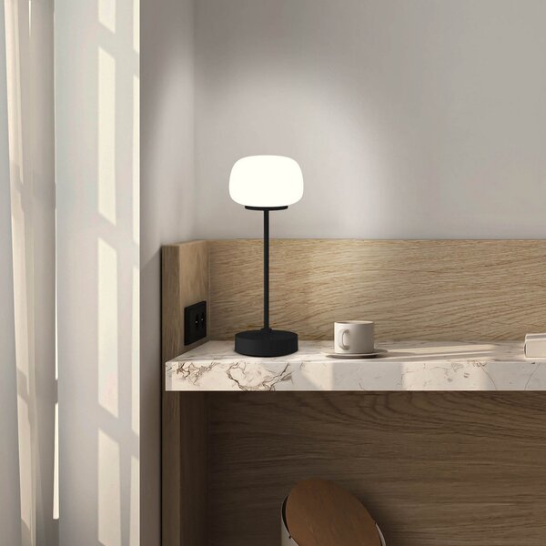 Näve Lampă de masă LED reîncărcabilă Pina negru 27,8 cm metal/vidră Touch, reglabil, Negru, Camera de zi / sufragerie, Metal, Modern