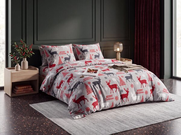 Lenjerie de pat din microplush MERRY CHRISTMAS DEER gri Dimensiunile lenjeriei: 2 buc 70 x 90 cm | 200 x 220 cm