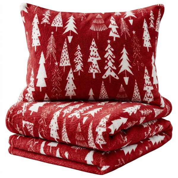 Lenjerie microplus CHRISTMAS TREES rosie Dimensiunile lenjeriei: 2 buc 70 x 90 cm | 200 x 220 cm