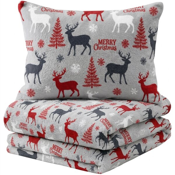 Lenjerie de pat din microplush MERRY CHRISTMAS DEER gri Dimensiunile lenjeriei: 2 buc 70 x 90 cm | 200 x 220 cm