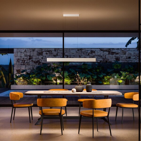 Linea Light Lampă suspendată LED Satori, lungime 114,4 cm, alb, 2.700 K, aluminiu, reglabil, Alb, Camera de zi / sufragerie, Aluminiu