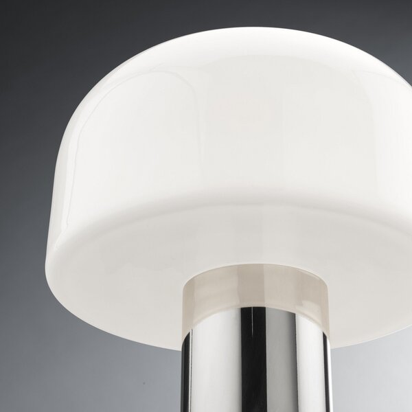 FLOS Bellhop Glass T lampă de masă, culoare aluminiu, înălțime 34 cm, reglabil, Alb, Camera de zi / sufragerie, Sticlă