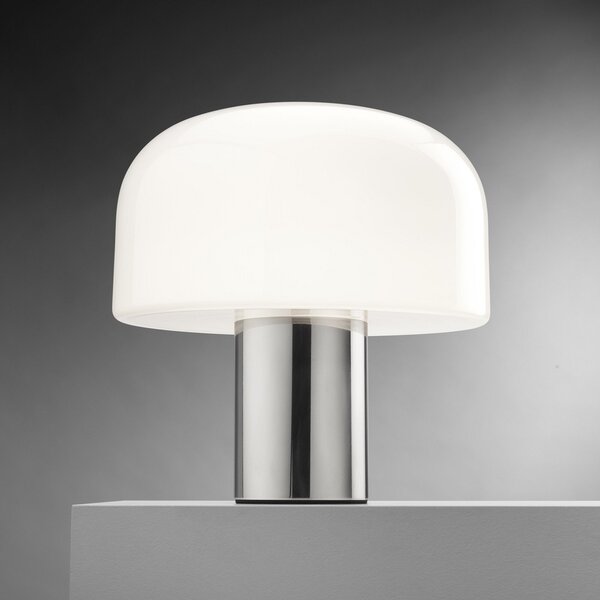 FLOS Bellhop Glass T lampă de masă, culoare aluminiu, înălțime 34 cm, reglabil, Alb, Camera de zi / sufragerie, Sticlă