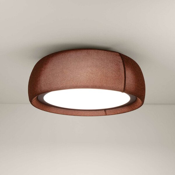 LEDS-C4 Plafonieră LED Gong, maro, 2.700 K, Ø 61,2 cm, reglabil, Maro / Rugină, Camera de zi / sufragerie, Țesătură / Textil, Modern