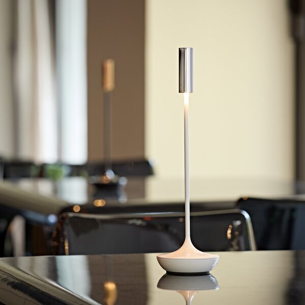 Sigor Nucandle LED lampă de masă reîncărcabilă, alb/argintiu, IP54, dimabil, reglabil, Alb, Camera de zi / sufragerie, Aluminiu
