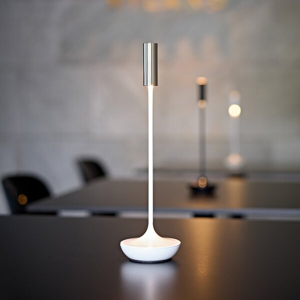 Sigor Nucandle LED lampă de masă reîncărcabilă, alb/argintiu, IP54, dimabil, reglabil, Alb, Camera de zi / sufragerie, Aluminiu