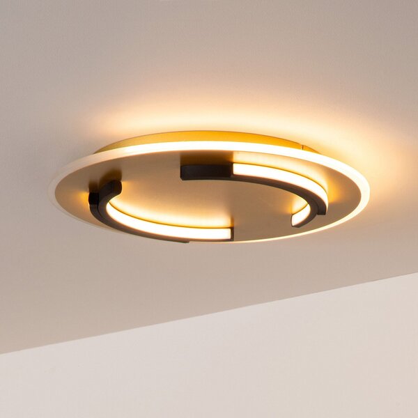 Lucide Plafonieră LED Andreas, rotundă, Ø 40 cm, aur mat, Auriu / Alamă, Camera de zi / sufragerie, Metal, Modern