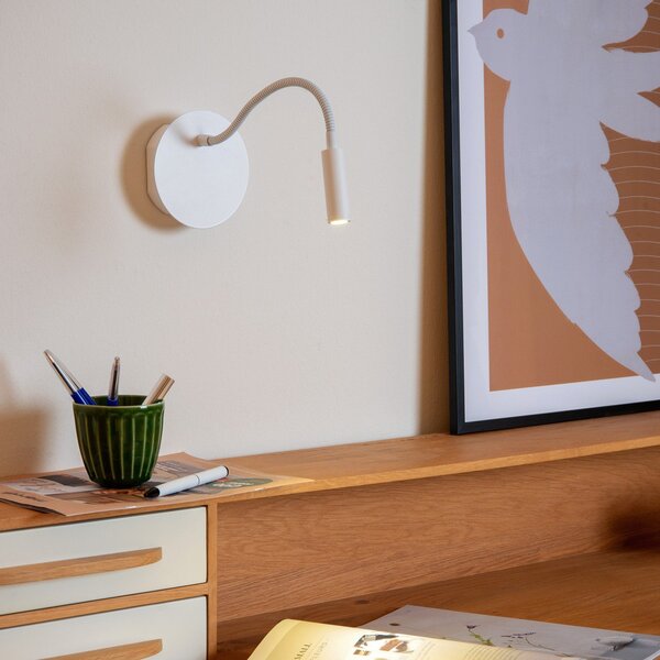 Lucide Spot de perete cu baterie LED Jolijn, alb, braț flexibil, Ø 11 cm, magnet, Alb, dormitor, Metal