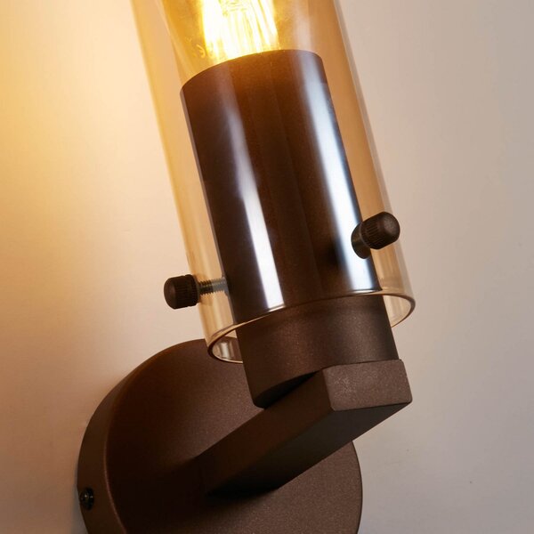 Searchlight Aplică de perete Suedia II, 1 bec, oțel, sticlă, E27, reglabil, Maro / Rugină, Camera de zi / sufragerie, Sticlă