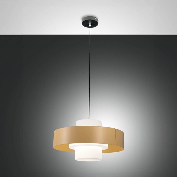Fabas Luce Lampă suspendată Loto, culoare nisip, Ø 45 cm, metal, sticlă, E27, reglabil, Bej, Camera de zi / sufragerie, Metal