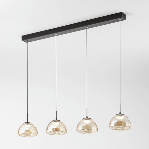 Fabas Luce Lampă suspendată LED Lucille, 4 becuri, culoare coniac, CCT, reglabil, Negru, Camera de zi / sufragerie, Sticlă