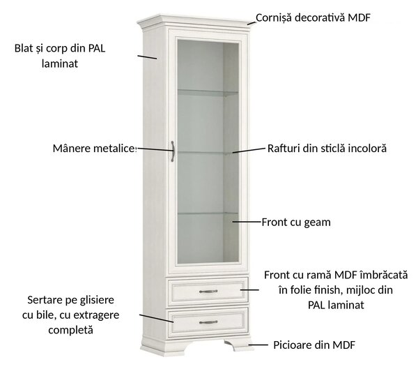 Vitrina TIFFANY II, grej, PAL laminat, 69x40x212 cm