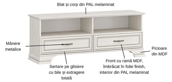 Comoda TV TIFFANY, crem, PAL laminat, 130x37x50 cm