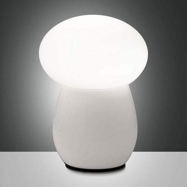 Fabas Luce Lampă de masă Freddy, alb, înălțime 30 cm, sticlă suflată, E27, Alb, Camera de zi / sufragerie, Sticlă