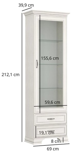 Vitrina TIFFANY II, grej, PAL laminat, 69x40x212 cm