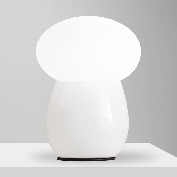 Fabas Luce Lampă de masă Freddy, alb, înălțime 30 cm, sticlă suflată, E27, Alb, Camera de zi / sufragerie, Sticlă