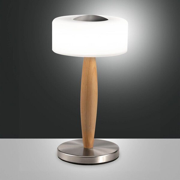 Fabas Luce Lampă de masă Elea LED, culoare nichel, înălțime 29 cm, sticlă, lemn, reglabil, Lemn, Camera de zi / sufragerie, Lemn