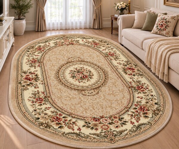 Covor Lotos 571, Bej Crem, Oval, 1800 gr mp Oval, 100x200