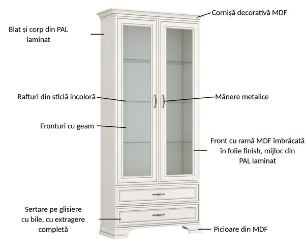 Vitrina TIFFANY II, grej, PAL laminat, 99x40x212 cm