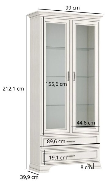 Vitrina TIFFANY II, grej, PAL laminat, 99x40x212 cm