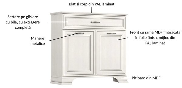 Comoda TIFFANY, crem, PAL laminat, 94x37x90 cm