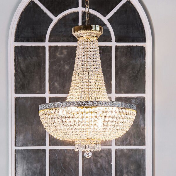 Maytoni Candelabru Bella, auriu, cristal, Ø 50 cm, reglabil, Auriu / Alamă, Camera de zi / sufragerie, Cristal
