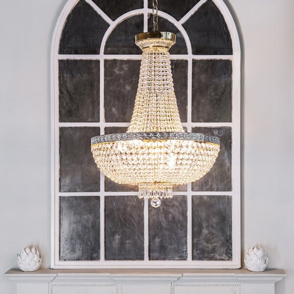 Maytoni Candelabru Bella, auriu, cristal, Ø 50 cm, reglabil, Auriu / Alamă, Camera de zi / sufragerie, Cristal