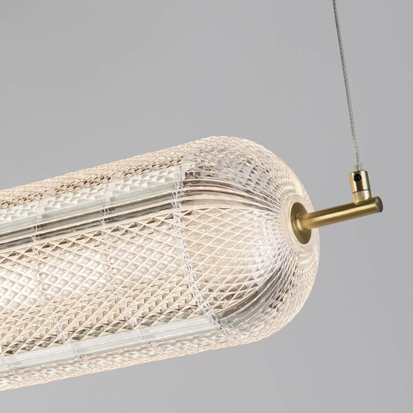 Searchlight Lampă suspendată LED Capsule, lungă, culoarea alamei, fier, acrilic, reglabil, Auriu / Alamă, Camera de zi / sufragerie, Metal