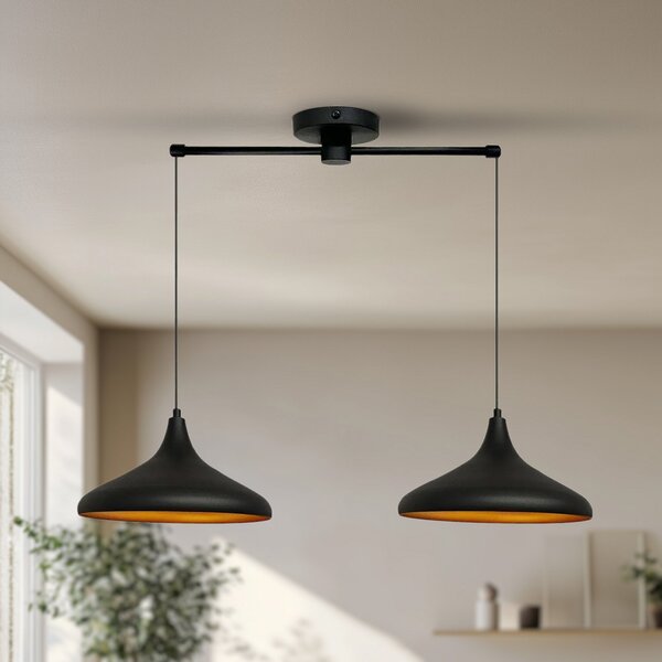 ROYALTECH Claus lampă suspendată, negru, lungime 85 cm, 2 becuri, metal, reglabil, Camera de zi / sufragerie, Metal