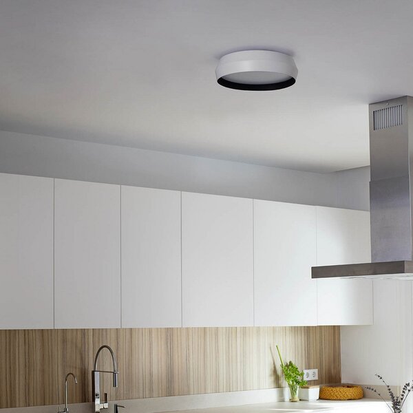 FARO BARCELONA Plafonieră LED Shoku, alb/negru, aluminiu/PMMA, Ø 35 cm, reglabil, Alb, Camera de zi / sufragerie, Aluminiu, Modern