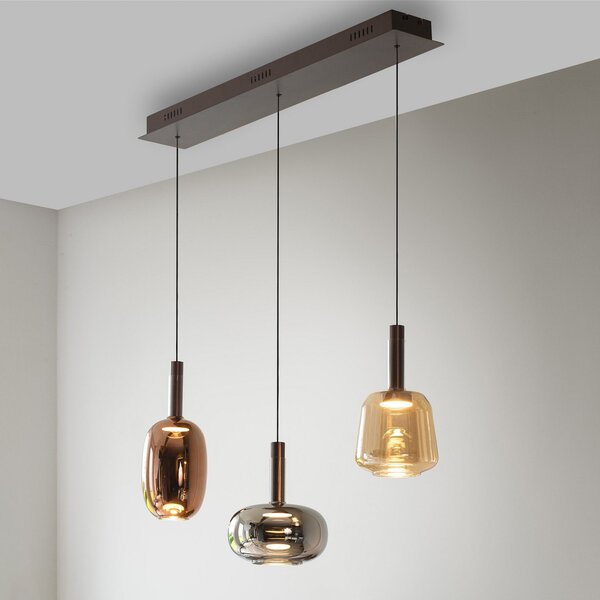 Paul Neuhaus Neuhaus, lampă suspendată Irides LED, lungime 90 cm, colorată, sticlă, reglabil, Multicolor, Camera de zi / sufragerie, Sticlă, Modern
