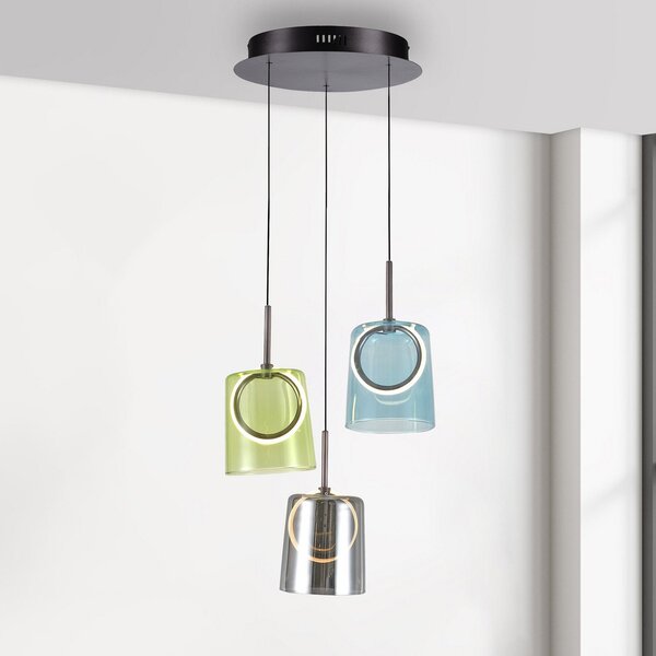 Paul Neuhaus Lampă suspendată LED Zula, Ø 40 cm, colorată, 3 becuri., reglabil, Multicolor, Camera de zi / sufragerie, Sticlă, Modern