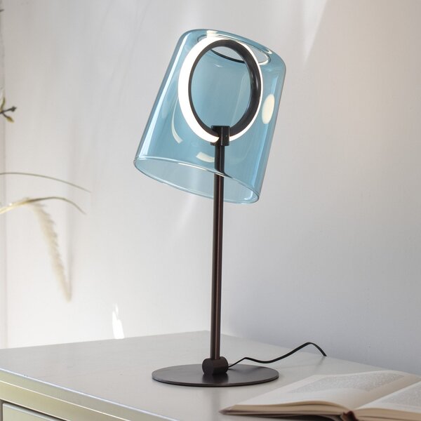 Paul Neuhaus Lampa de masă LED Zula, albastru, înălțime 42 cm, reglabil, Albastru, Camera de zi / sufragerie, Sticlă, Modern