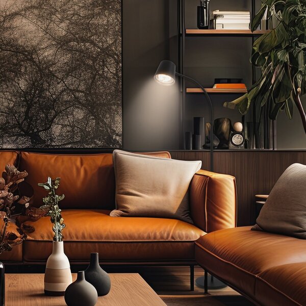 Briloner Cielo LED lampadar LED, negru, dimmer tactil, cablu USB, reglabil, Negru, Camera de zi / sufragerie, Metal, Modern, Proiector suspendat