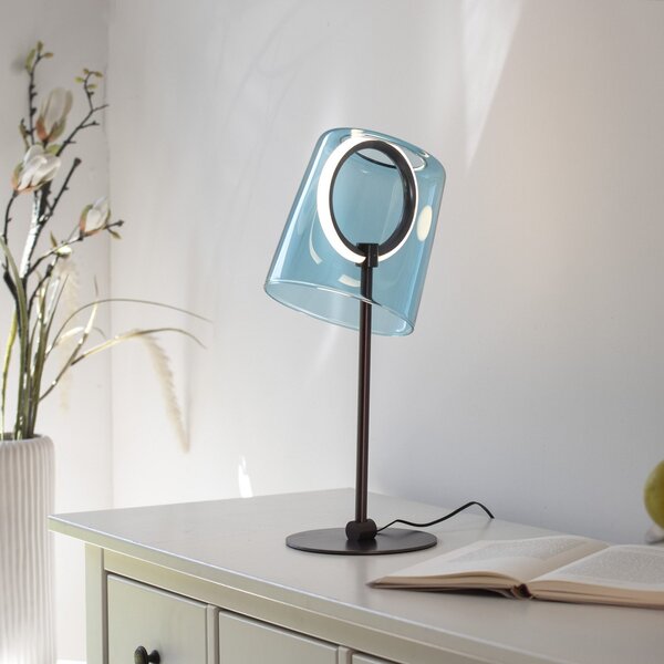 Paul Neuhaus Lampa de masă LED Zula, albastru, înălțime 42 cm, reglabil, Albastru, Camera de zi / sufragerie, Sticlă, Modern