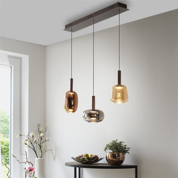 Paul Neuhaus Neuhaus, lampă suspendată Irides LED, lungime 90 cm, colorată, sticlă, reglabil, Multicolor, Camera de zi / sufragerie, Sticlă, Modern