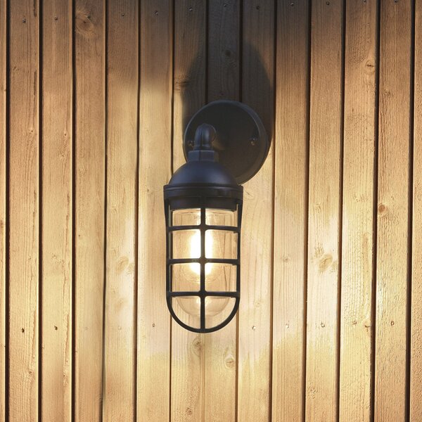 Konstsmide Aplică de exterior Olbia, negru, aluminiu, înălțime 33 cm, reglabil, Negru, Aluminiu, Soclu de perete jos