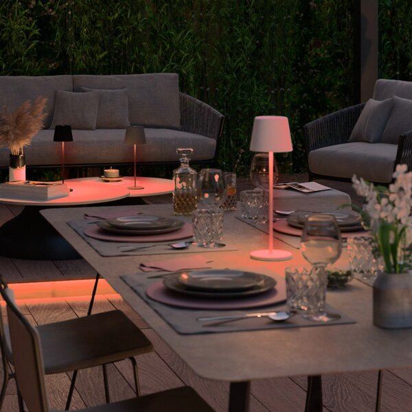 Tint Müller Licht LED lampă de masă reîncărcabilă Dalia, aluminiu, alb, reglabil, Alb, Camera de zi / sufragerie, Aluminiu