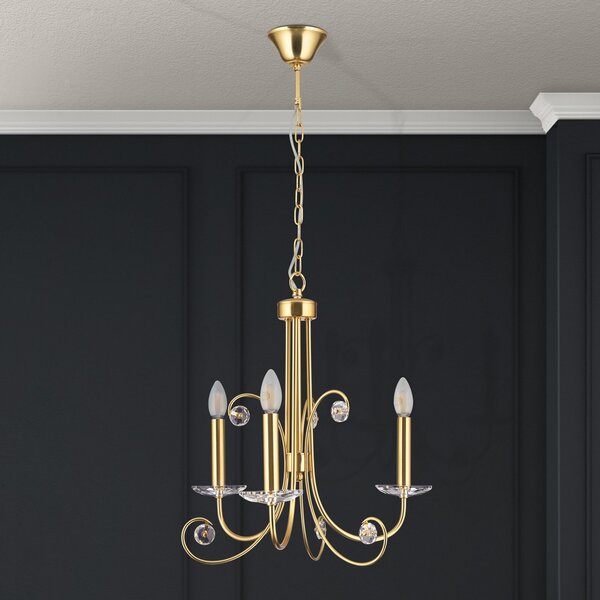 ORION Candelabru Ariane, auriu, Ø 50 cm, cristal, 3 becuri., reglabil, Auriu / Alamă, Camera de zi / sufragerie, Metal