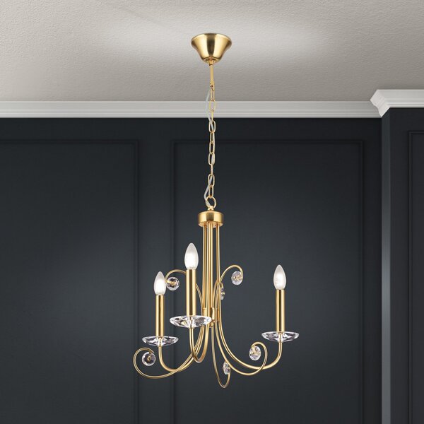 ORION Candelabru Ariane, auriu, Ø 50 cm, cristal, 3 becuri., reglabil, Auriu / Alamă, Camera de zi / sufragerie, Metal