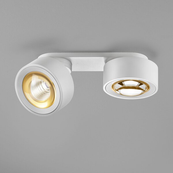 Egger Licht DLS LED spot Clippo Optic Duo, alb / aur, 2 becuri, DTW, reglabil, Alb, Camera de zi / sufragerie, Aluminiu, Modern, Plafon cu flacără multiplă