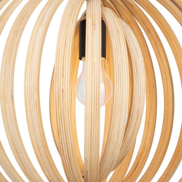 Maytoni Lampă suspendată Roots, formă sferică, Ø 50 cm, lemn/negru, reglabil, Lemn, Camera de zi / sufragerie, Lemn