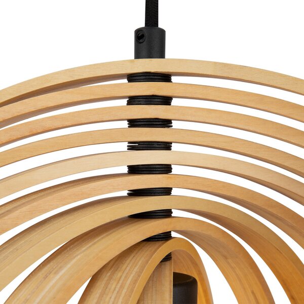 Maytoni Lampă suspendată Roots, formă sferică, Ø 43 cm, lemn/negru, reglabil, Lemn, Camera de zi / sufragerie, Lemn