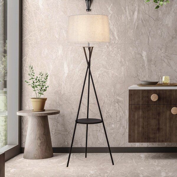 Näve Lampadar Tora, alb/negru, textil, înălțime 158 cm, trepied, Negru, Camera de zi / sufragerie, Țesătură / Textil, Modern, Tripod
