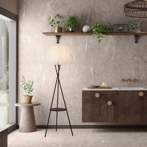 Näve Lampadar Tora, alb/negru, textil, înălțime 158 cm, trepied, Negru, Camera de zi / sufragerie, Țesătură / Textil, Modern, Tripod